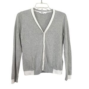 Bonpoint Boys Gray White Colorblock Cotton Cardigan Sweater Size 12